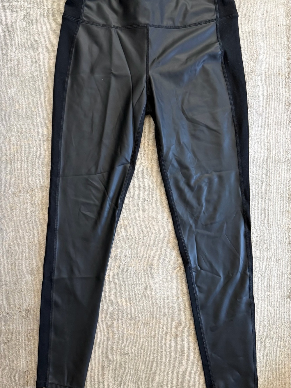 Athleta Black Faux-Leather Panel Leggings-Medium